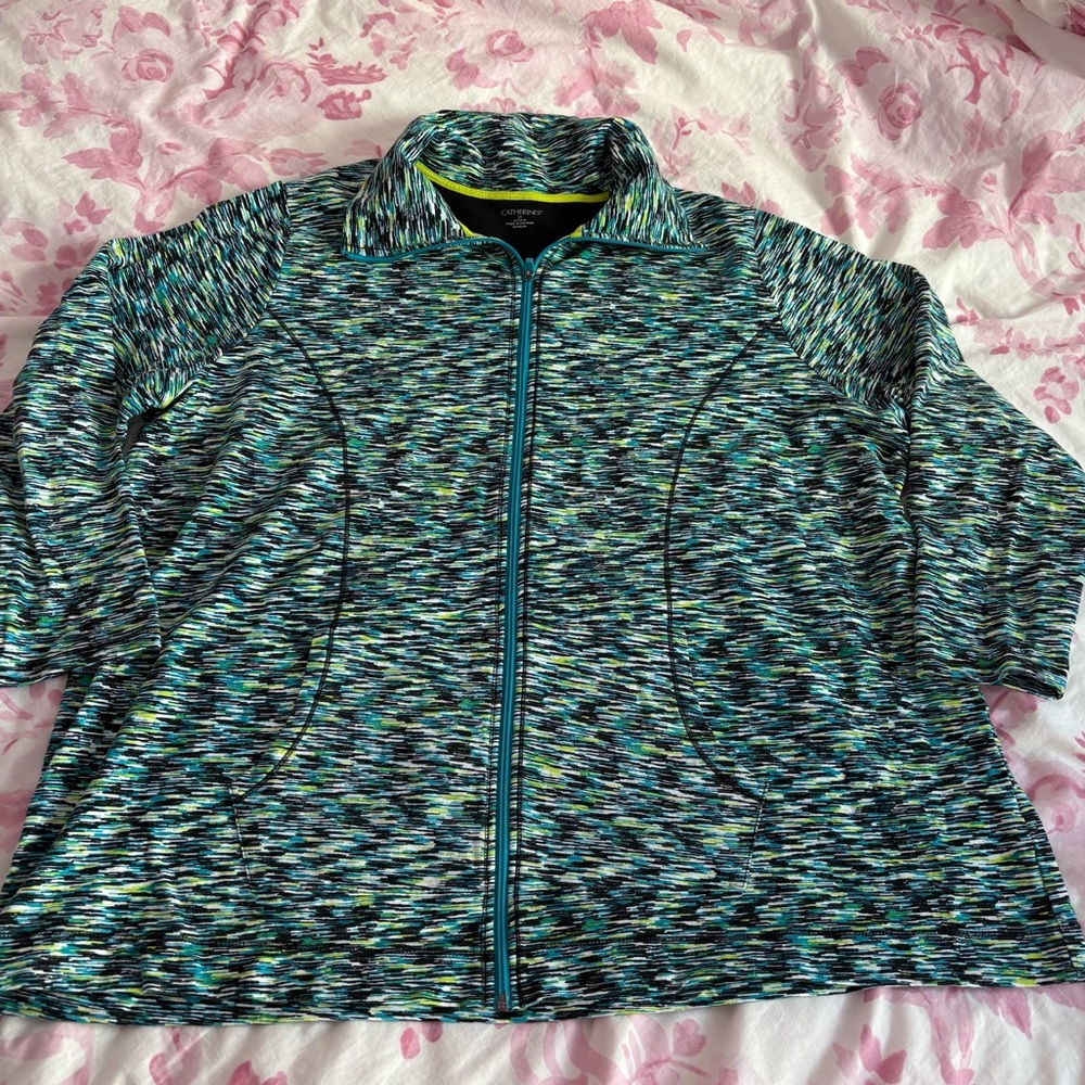 Catherines blue/green patterned plus size athletic zip up jacket